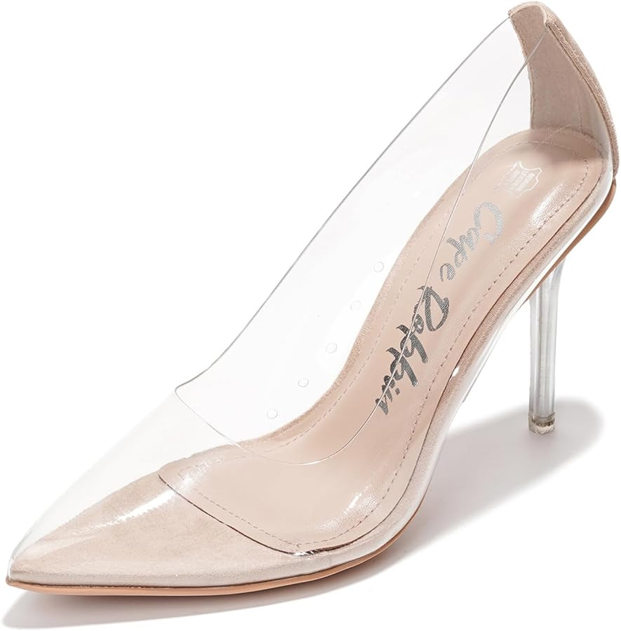 Clear Pointed Toe Heels for Women- Pointy Heels for Women with Transparent Upper, 3.75 inch Lucit... | Amazon (US)