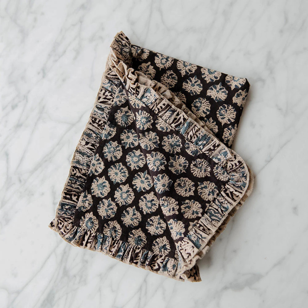 Block-Printed Tea Towel - Ruffle Edge | Roan Iris