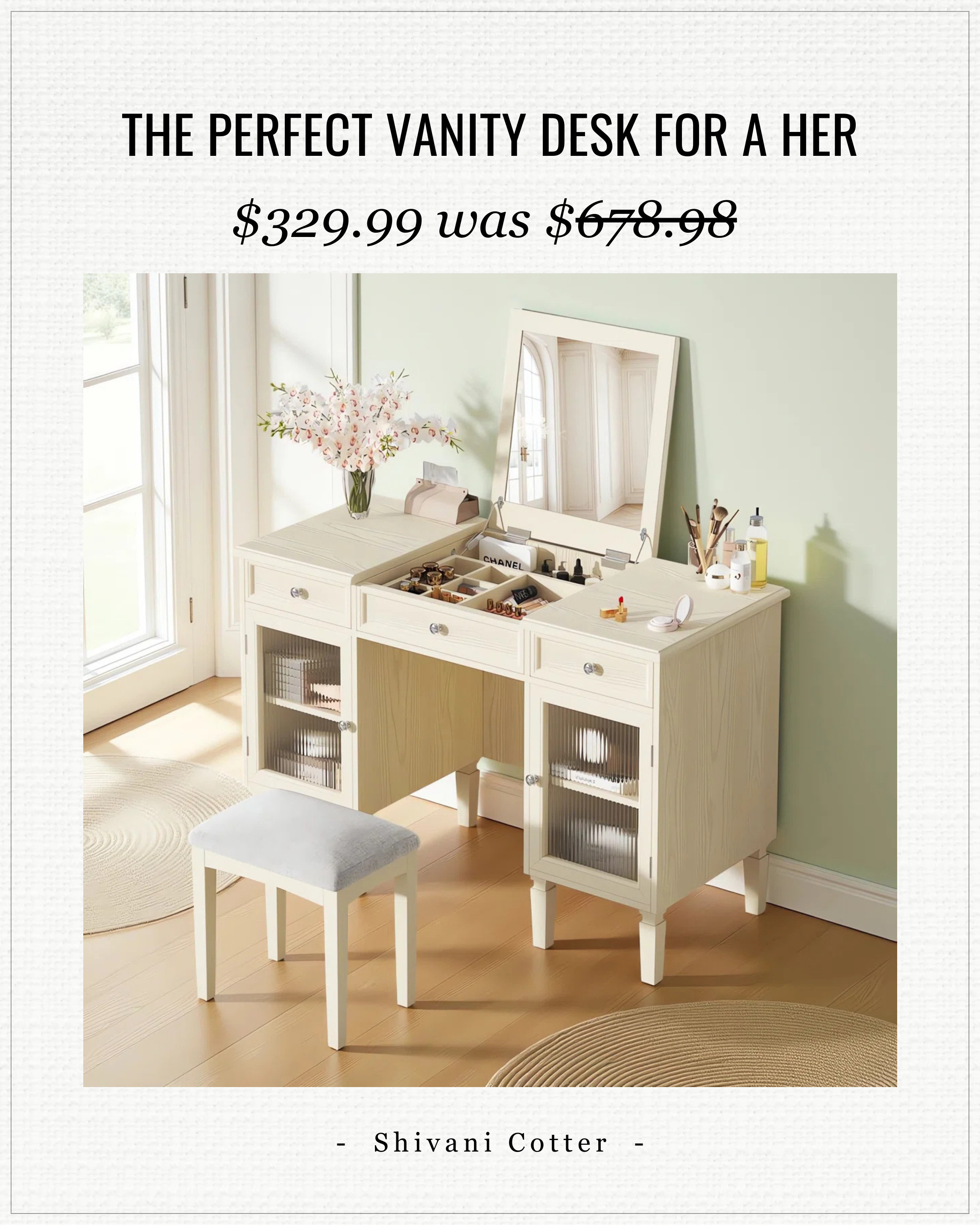 The Vanity Desk Every Girl Wants ✨ Stunning Storage + Major Deal

This vanity desk is the dream setup for anyone who loves makeup, skincare, and staying beautifully organized. The hidden storage compartments, lift-top mirror, sleek glass-front cabinets, and matching stool make it the perfect addition to any bedroom, dorm, or beauty space. And the deal right now is SO good! Luxury vibes without the luxury price.

vanity desk, makeup vanity, bedroom vanity setup, beauty storage, vanity desk with mirror, small space desk, dorm room vanity, teen girl vanity, makeup organization, trending home finds, LTK home best sellers, aesthetic bedroom decor, vanity furniture, beauty room essentials

#ltkteen #ltkdesk #ltkbedroom #ltkgrwm #ltkholiday 

 #LTKGiftGuide #LTKHome #LTKKids