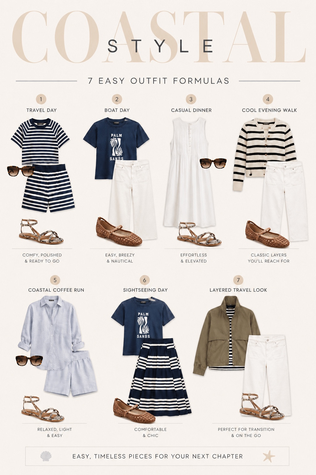 Coastal style doesn’t have to be complicated. These 7 easy outfit formulas use timeless pieces you can mix and match for travel days, sightseeing, dinners, and everything in between.

#LTKSeasonal #LTKgrwm #LTKootd