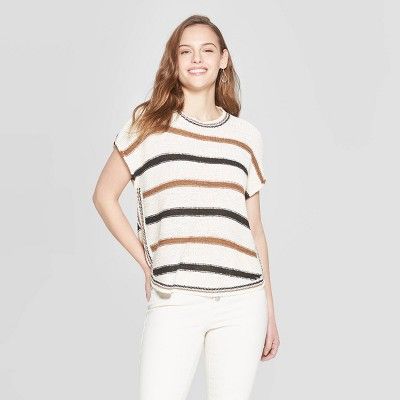Women's Short Sleeve Crew Neck Stripe Sweater T-Shirt - Universal Thread™ Brown | Target