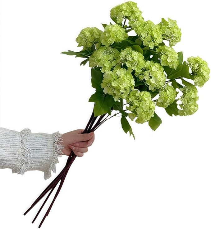 Artificial Snowball Viburnum Flowers,Artificial Hydrangea Flowers,27.5 Inch Three-Headed Faux Hyd... | Amazon (US)