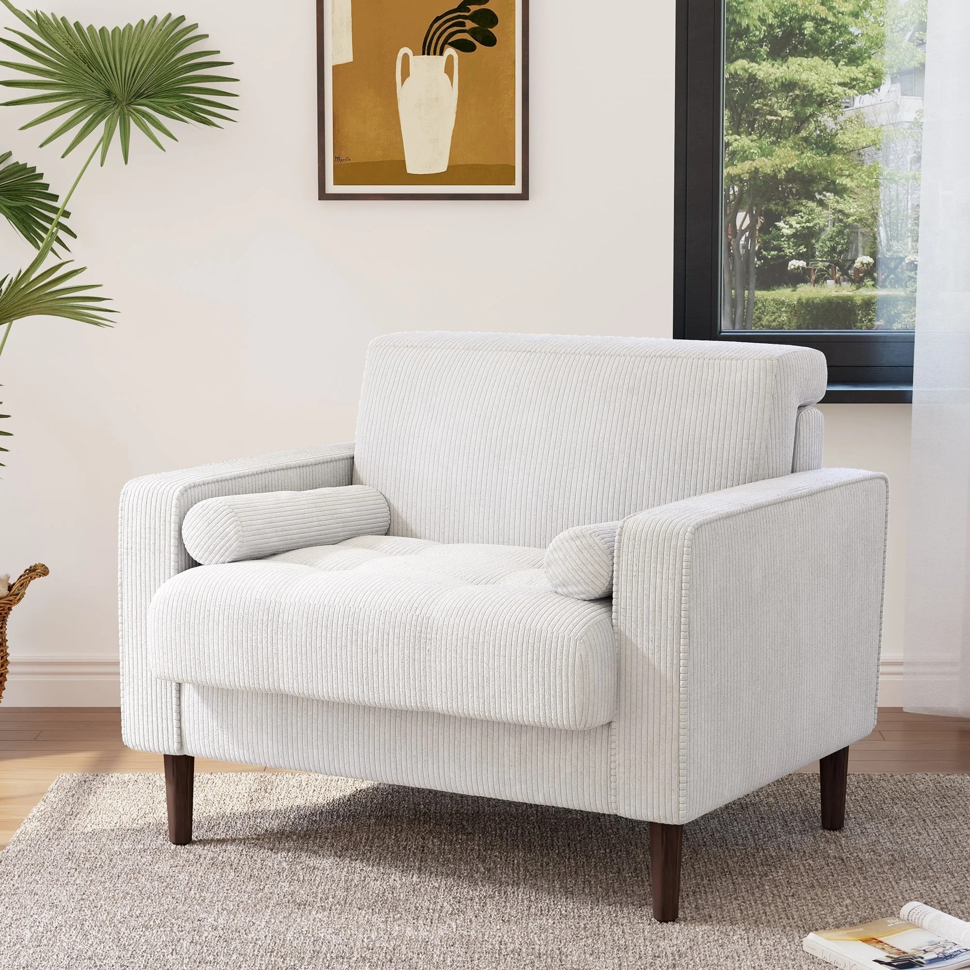DREAMSIDEA Modern Upholstered Corduroy Accent Chairs Comfy Armchair Reading Chair with Pillows fo... | Walmart (US)