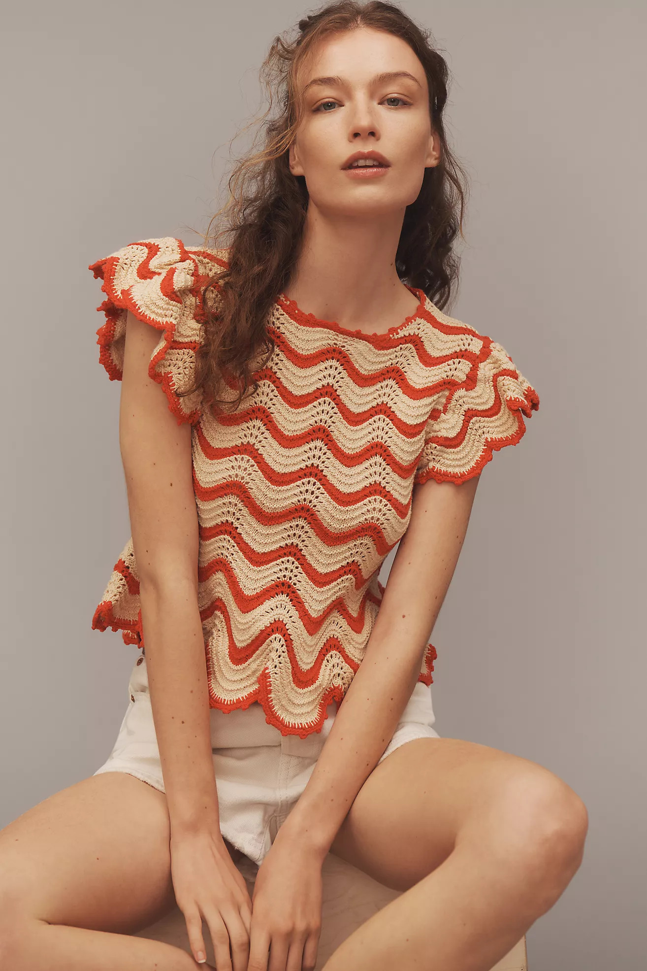 Rails Coen Flutter-Sleeve Crochet Knit Top | Anthropologie (US)