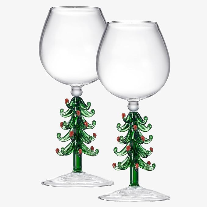 Crystal Christmas Holiday Tree Stemmed Wine Glass - Dark Green - 10oz Goblet Bordeaux Pine Tree B... | Amazon (US)