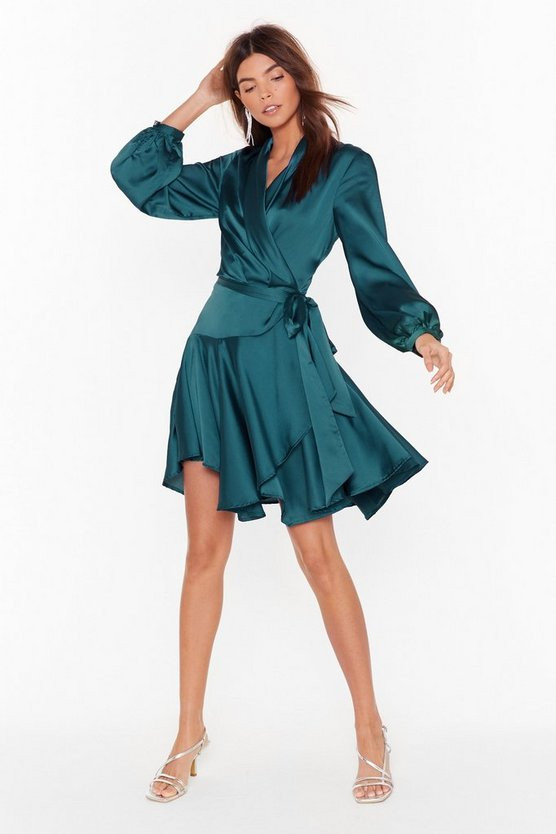 Satin Wrap Mini Dress with Ruffle Detailing | NastyGal (US & CA)