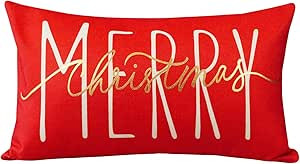 ONWAY Christmas Pillow Cover 12x20 Inch Merry Christmas Lumbar Pillow Cover Gold Red Decorative T... | Amazon (US)