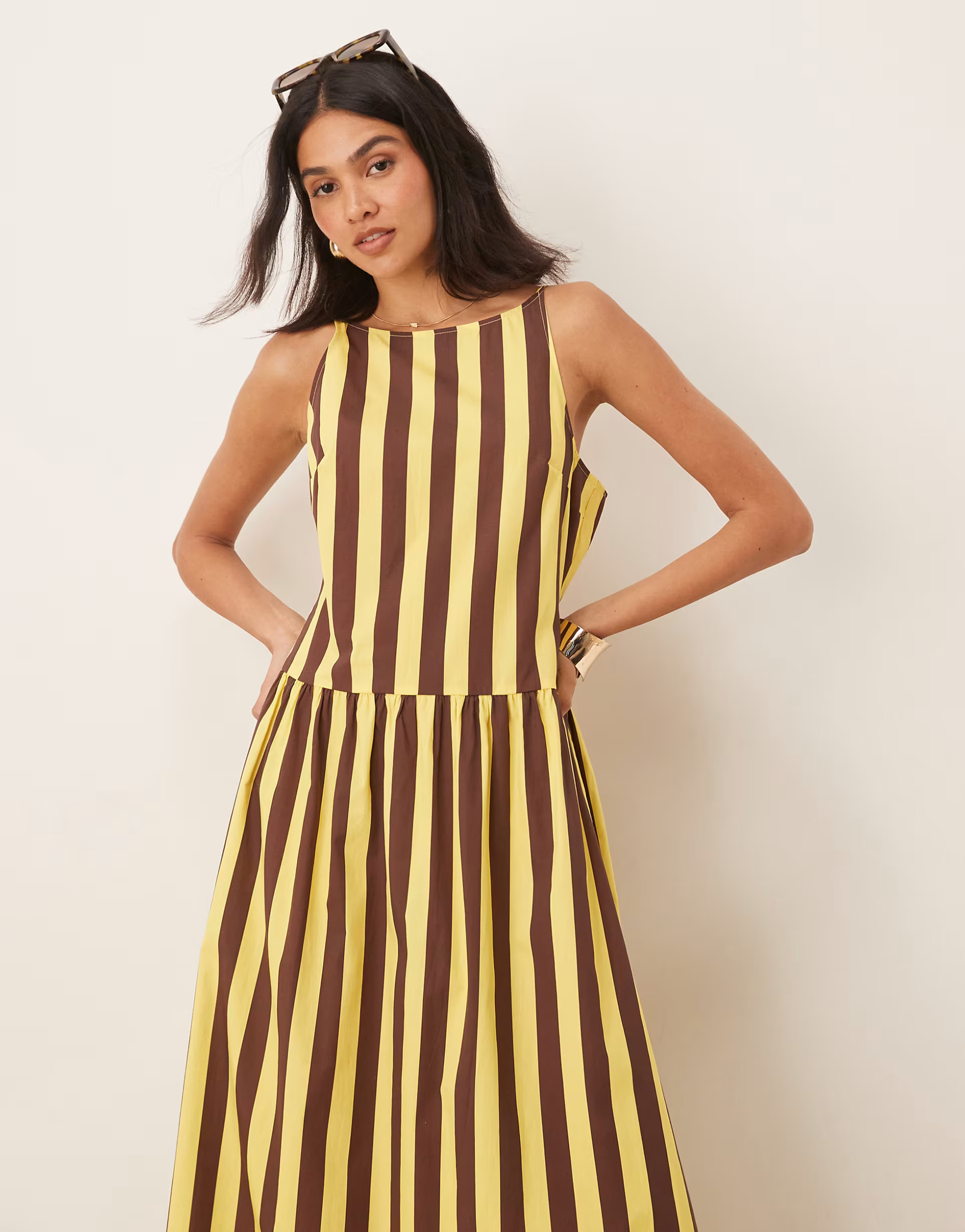 ASOS DESIGN poplin dropped waist racer maxi dress in yellow stripe | ASOS | ASOS (Global)