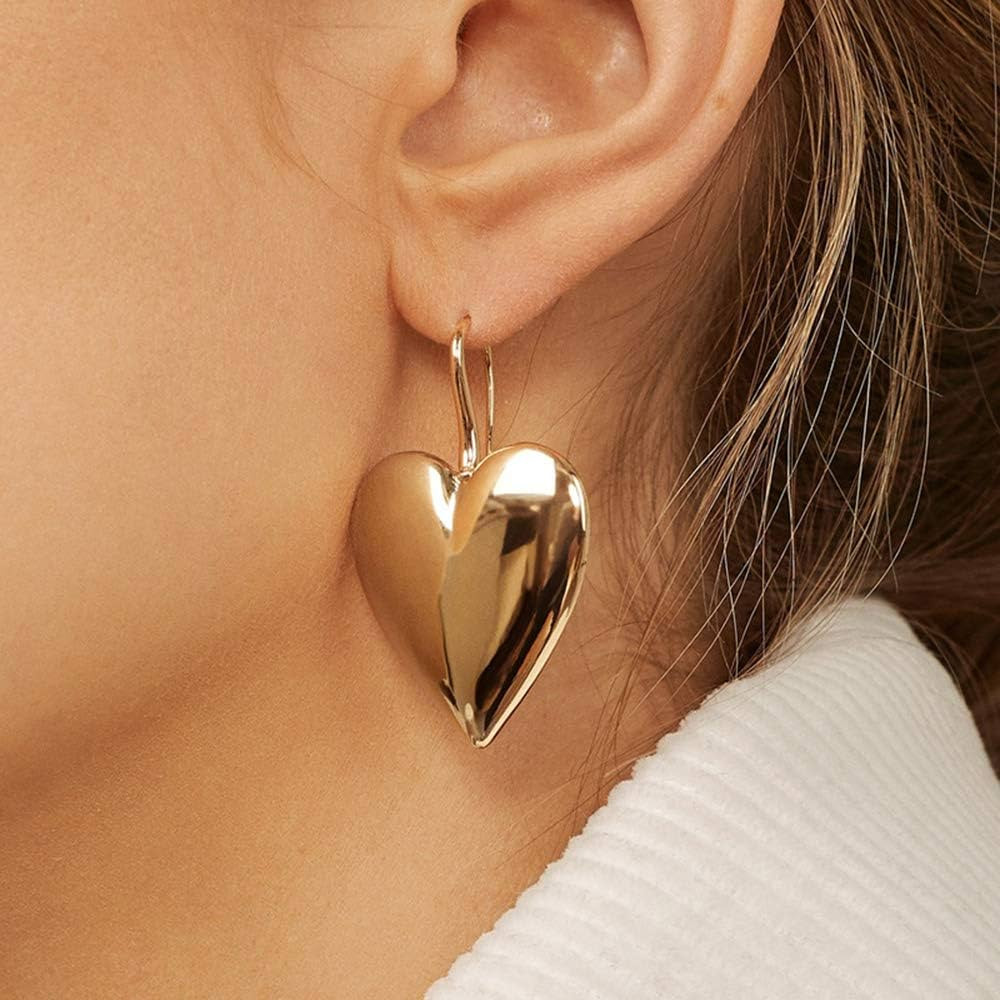 Doubnine Black Gold Heart Pendant Earrings Dangle Metallic Statement Women Girls Accessories (gol... | Amazon (US)