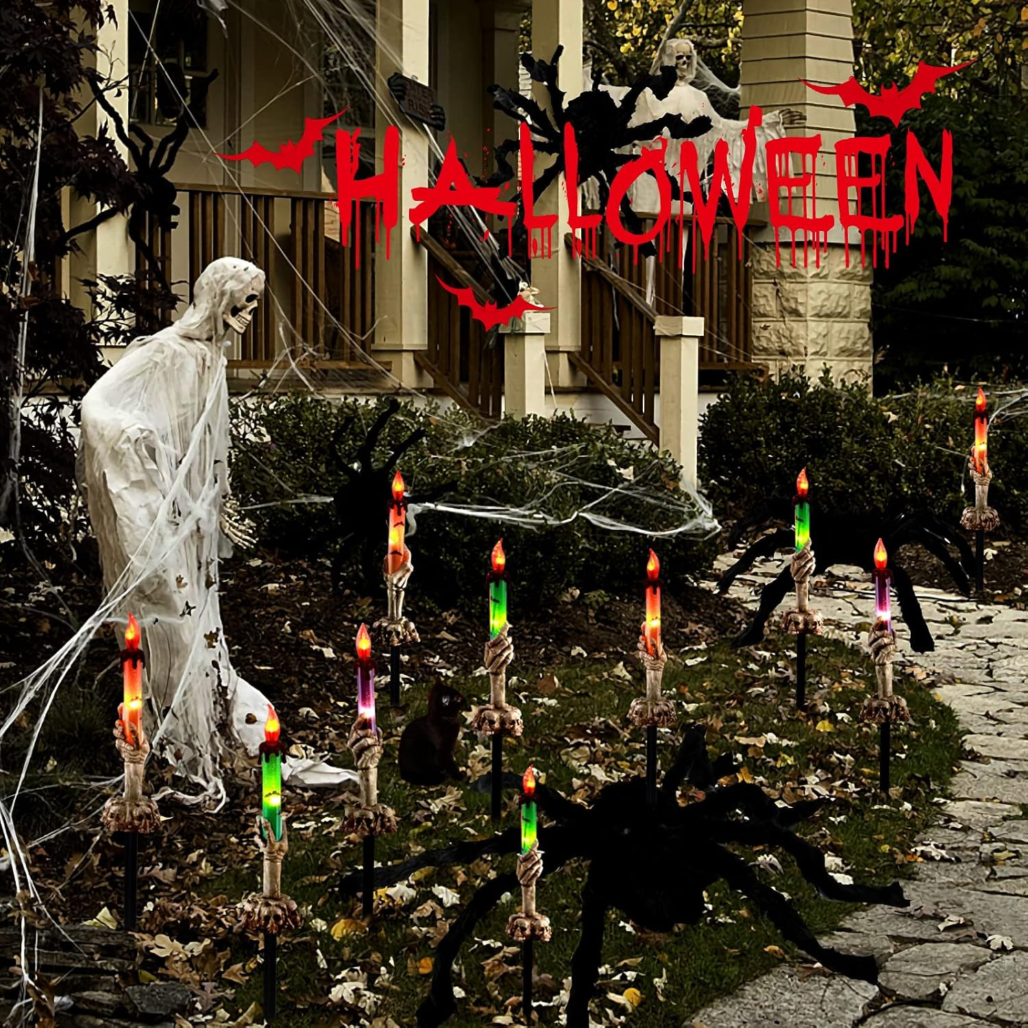 MAIAGO Halloween Decorations, 5 Pack Skeleton Hands Hold Lighted Candle Stakes, Halloween Garden ... | Amazon (CA)