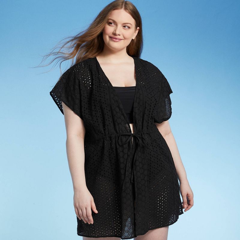 Women's Plus Size Tie-Front Eyelet Crochet Cover Up Dress - Kona Sol™ | Target