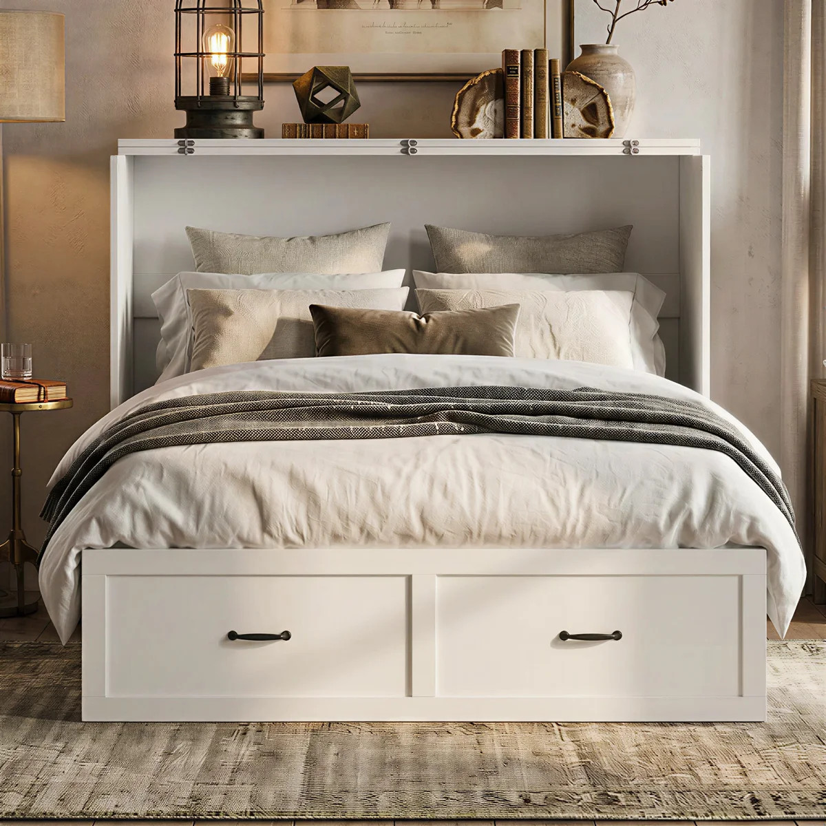 Queen Size Murphy Bed with Storage, Space Saving Wall Bed with USB Charging Station for Guest Roo... | Wayfair North America