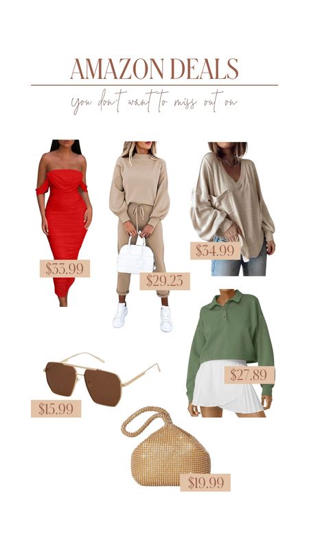 Amazon deals today! One one my favorite formal dresses on sale, great for the holiday season. Some comfy sweater and lounge sets on sale. And I love the shimmer handbag, super fun for NYE and holidays events. I also had to include on of my favorite sunglasses, I wear them all the time and LOVE.

#LTKsalealert #LTKstyletip #LTKSeasonal