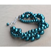 Teal Pearl Bracelets, Triple Bracelet, Wedding Bracelet, Bridesmaid, Pearl Jewelry.glass Bracelet.wedding Jewelry | Etsy (US)