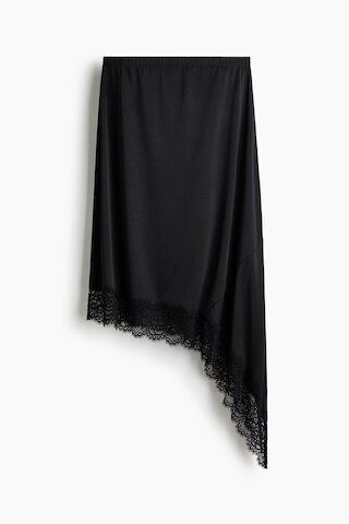 H & M - Asymmetric Lace-Trimmed Skirt - Black | H&M (US + CA)