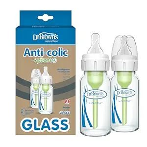 Dr. Brown's Natural Flow Anti-Colic Options+ Narrow Glass Baby Bottle 4 oz/120 mL, with Level 1 S... | Amazon (US)
