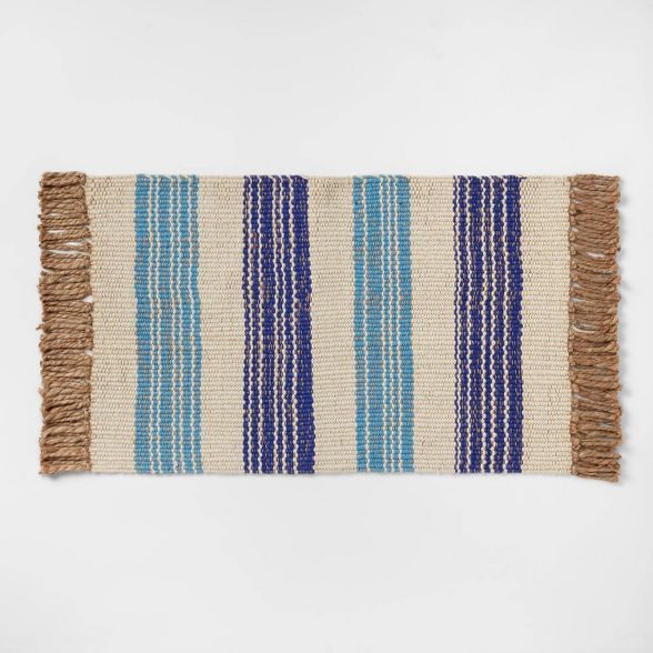 34" x 20" Jute Striped Woven Rug Blue - Opalhouse™ | Target