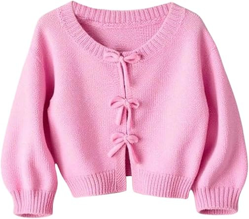 Verdusa Toddler Girl's Coquette Tie Front Lightweight Cardigans Bow Sweater Cute Fall Knit Outerw... | Amazon (US)