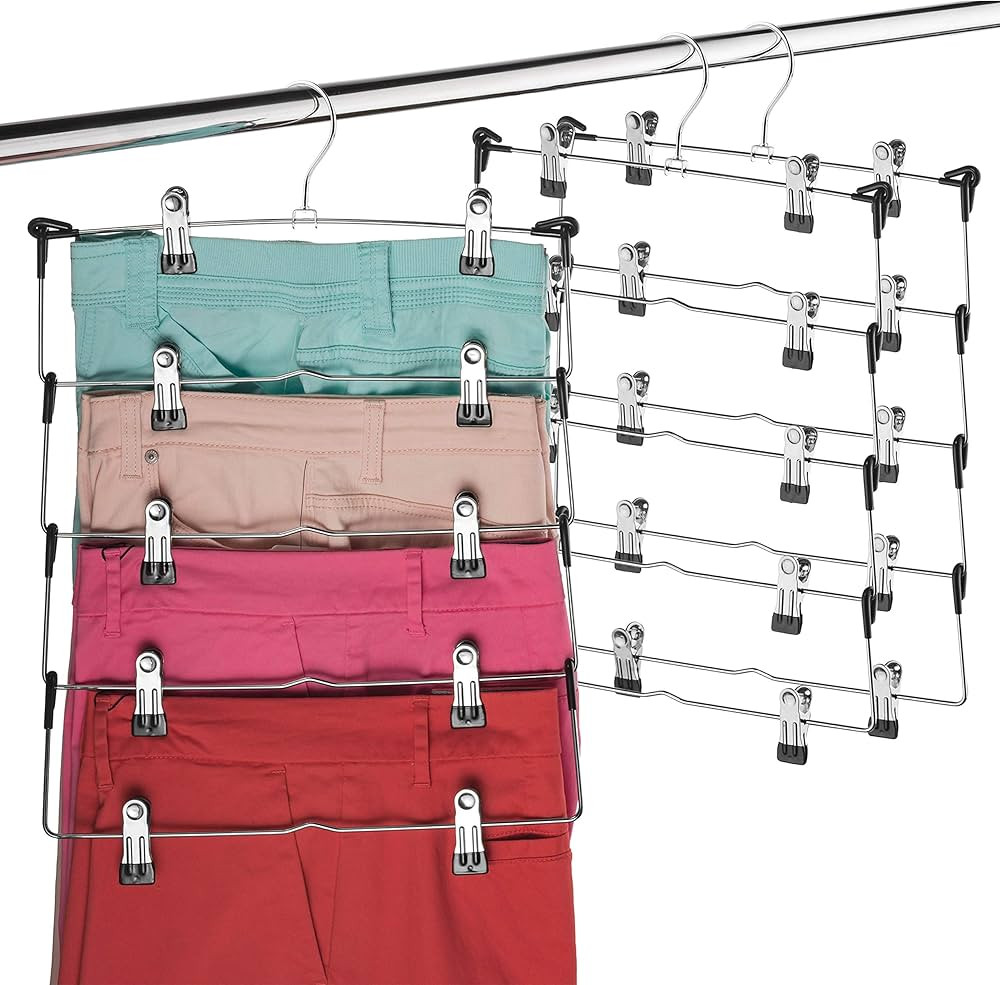 Zober 5-Tier Skirt & Pants Hangers With Clips - Space Saving Metal, Non-Slip Pants Hangers W/ Adj... | Amazon (US)