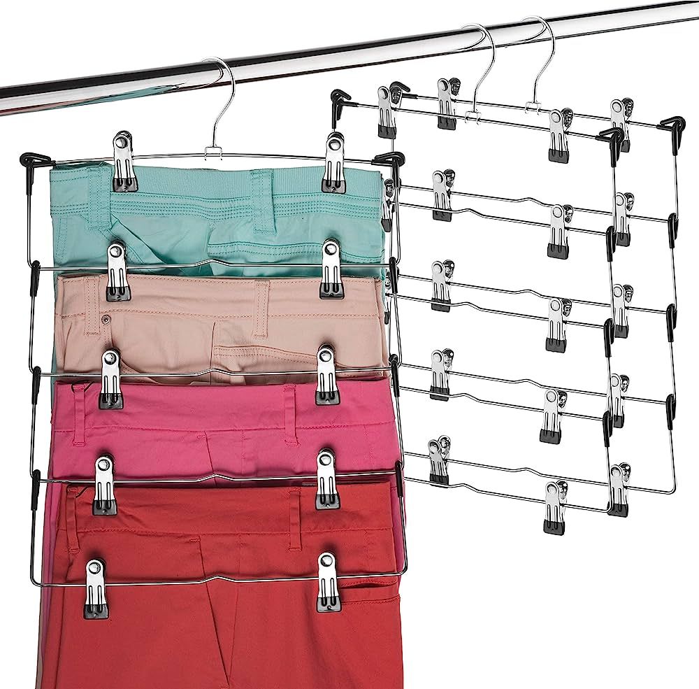 Zober 5-Tier Skirt & Pants Hangers With Clips - Space Saving Metal, Non-Slip Pants Hangers W/ Adj... | Amazon (US)
