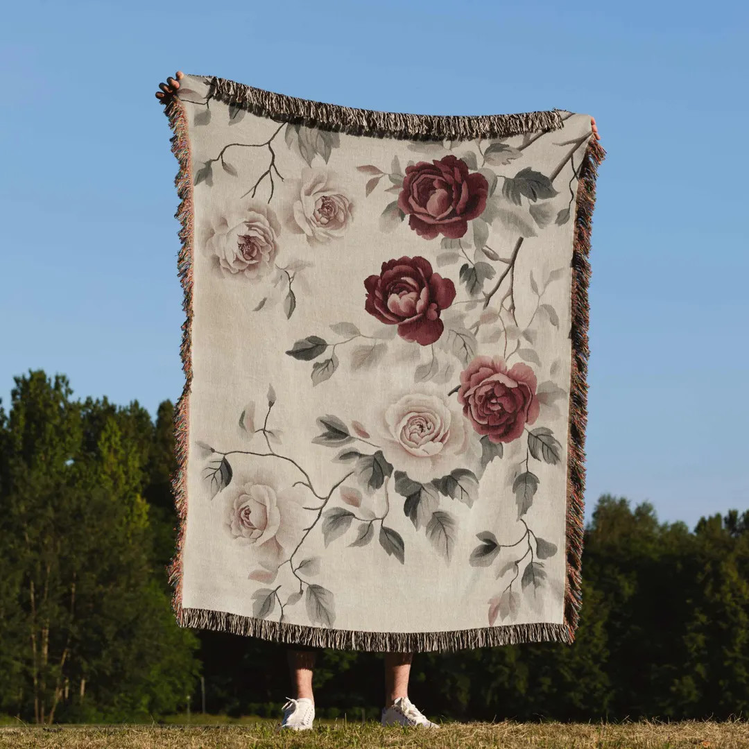 Floral Woven Blanket Rose Flower Throw Cottagecore Gift Vintage Floral Tapestry Botanical Decor F... | Etsy (US)