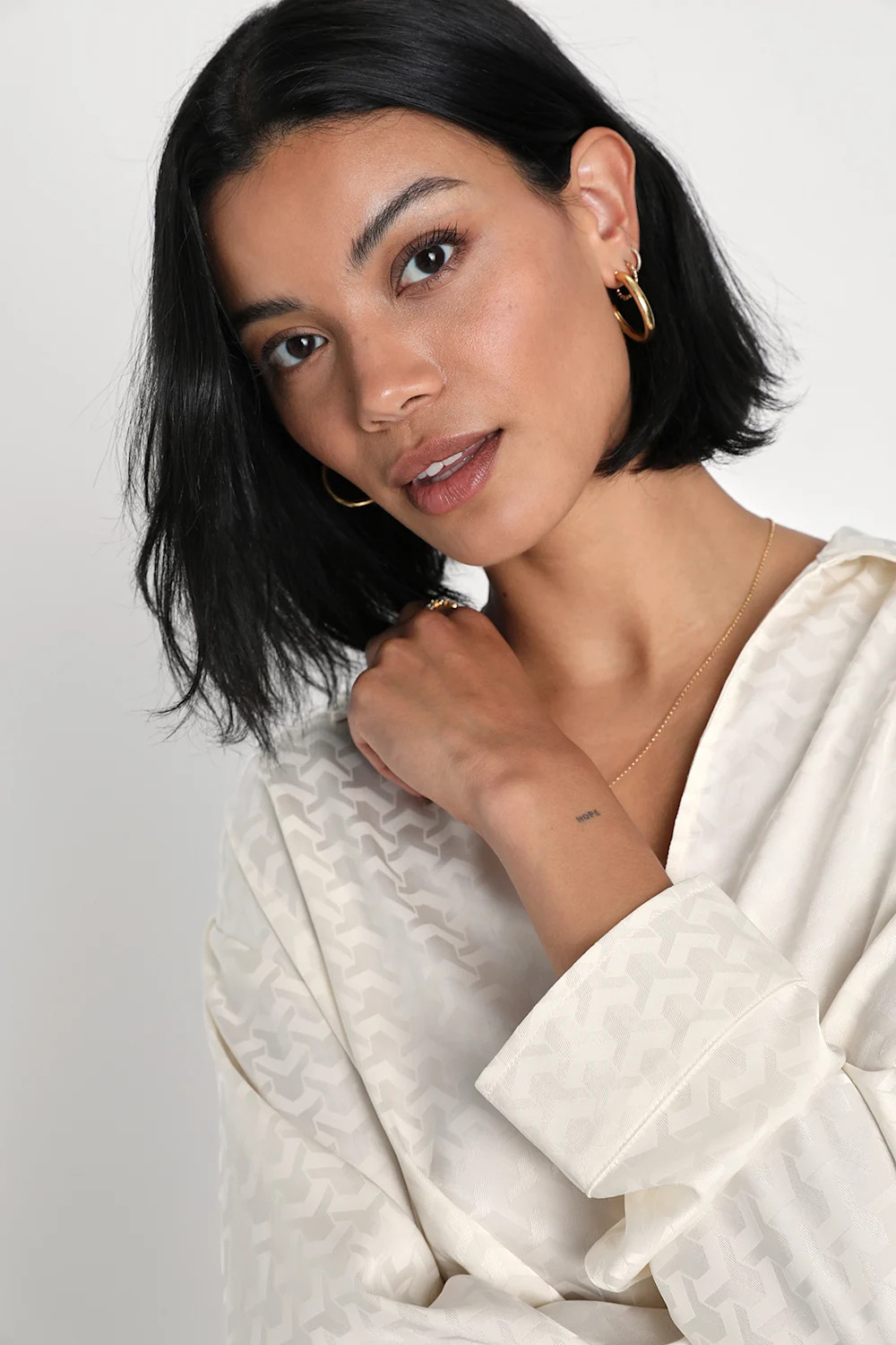 Mesmerizingly Chic Cream Jacquard Cropped Long Sleeve Top | Lulus (US)
