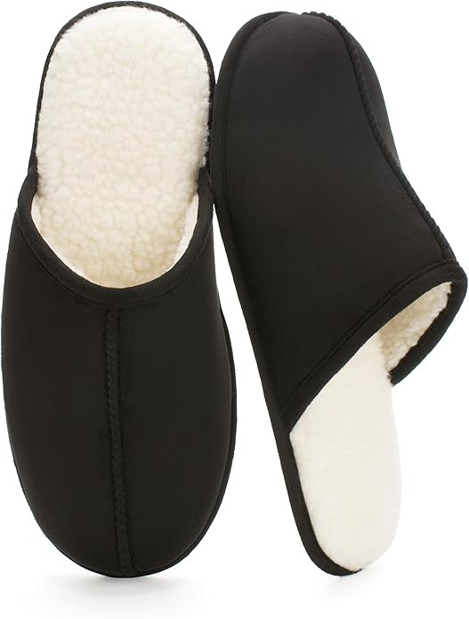 Men's Scuff Slippers with Memory Foam, Faux Suede Open Back House Slip-ons, Non-slip Indoor/Outdo... | Amazon (US)