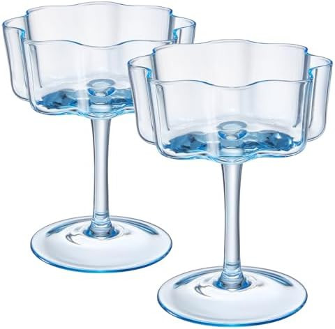 Khen Flower Vintage Wavy Glass Coupes Martini, Champagne & Cocktail Coupes - Set of 2-7oz Colorfu... | Amazon (US)