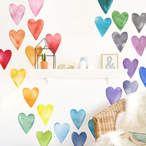 Large Rainbow Watercolor Hearts  Fabric Wall Decal  Color | Etsy | Etsy (US)