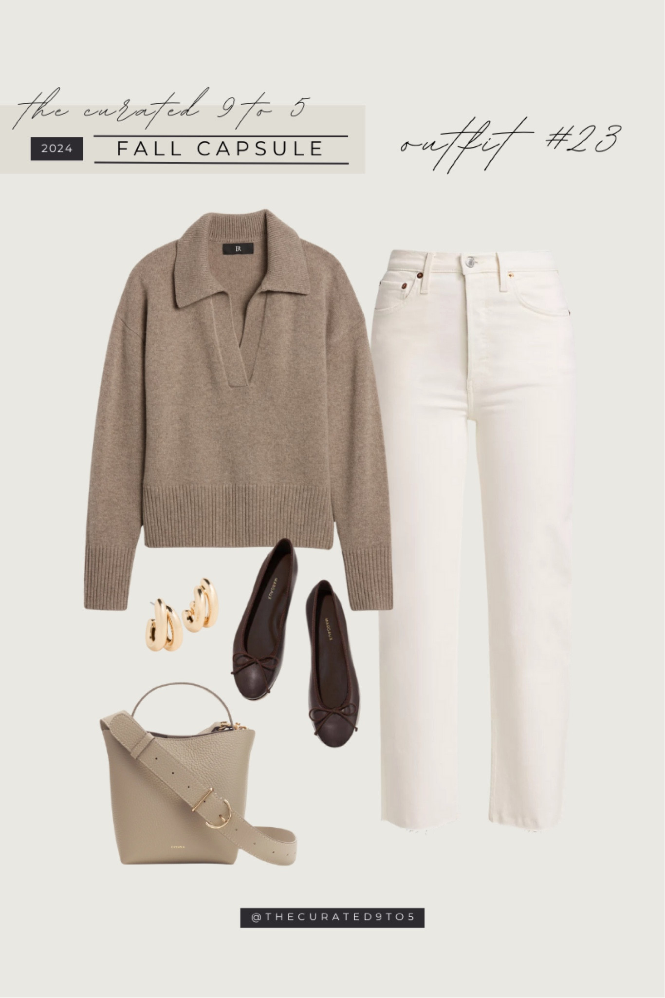 TC9T5 2024 Fall Capsule | Outfit #23

Fall outfit, fall style, early fall style, cream denim, styled outfit, polo sweater, chocolate flats, gold earrings, bucket bag, fall bag, ecru Demi, white denim 

#LTKStyleTip #LTKFindsUnder100 #LTKSeasonal