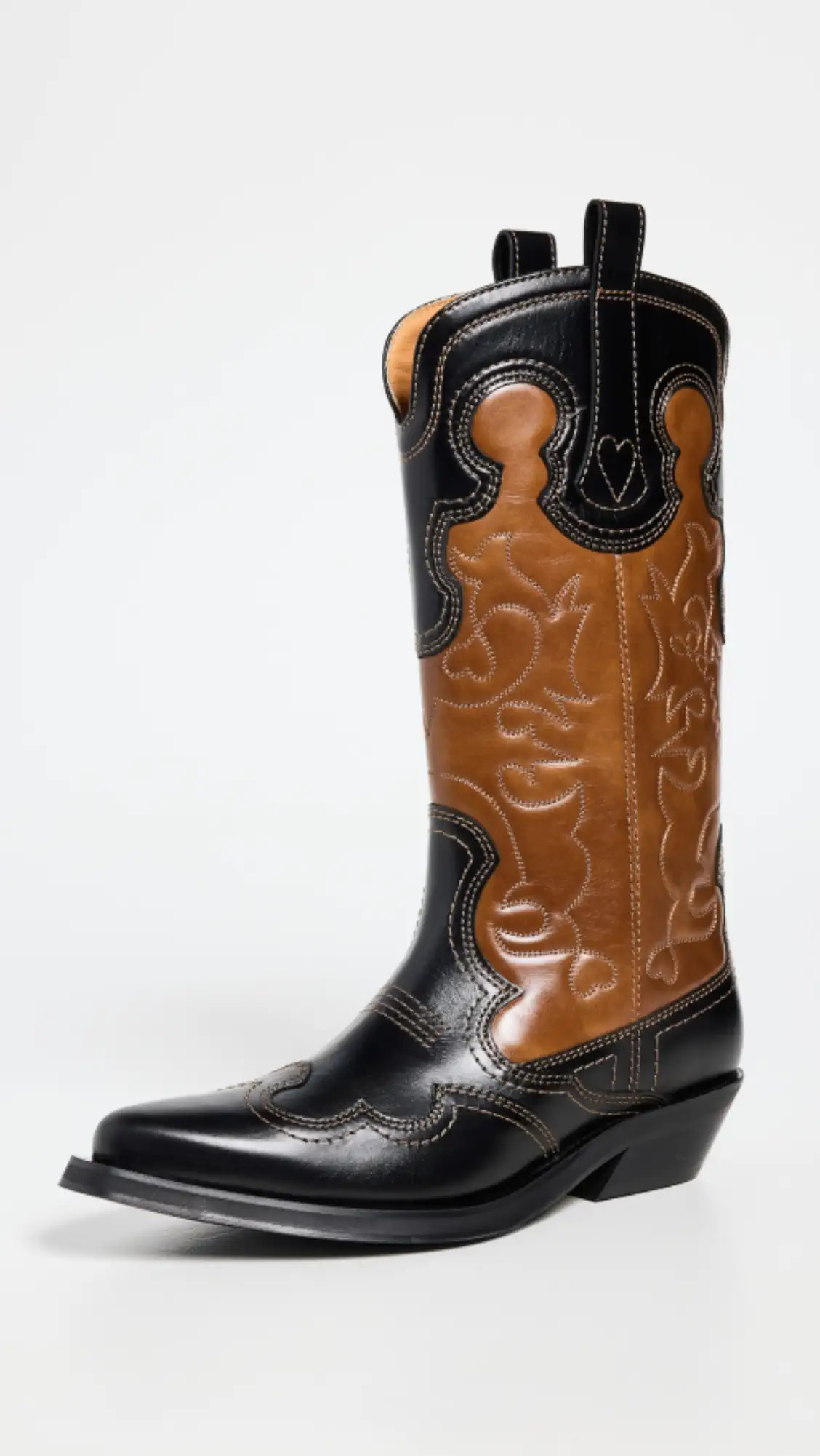 GANNI Mid Shaft Embroidered Western Boots Bicol Blck | Shopbop | Shopbop