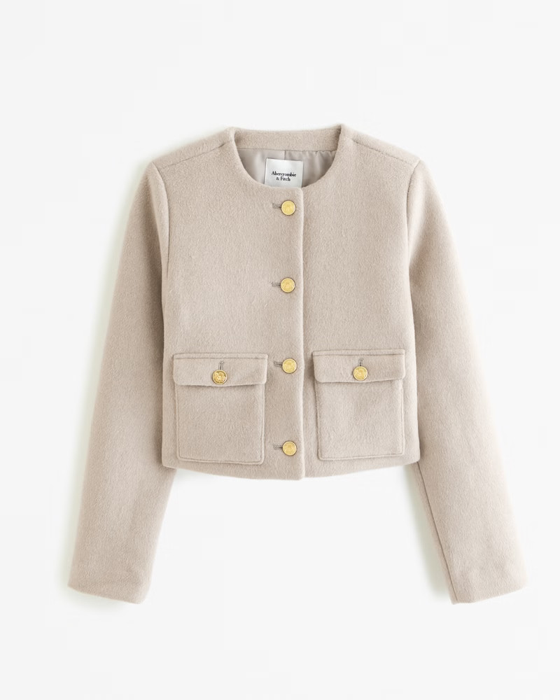 Women's Cropped Wool-Blend Jacket | Women's Clearance | Abercrombie.com | Abercrombie & Fitch (US)