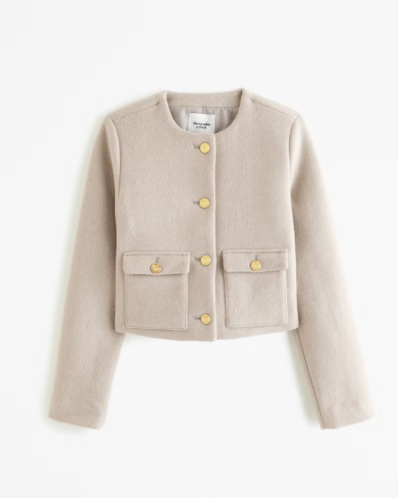 Women's Cropped Wool-Blend Jacket | Women's Clearance | Abercrombie.com | Abercrombie & Fitch (US)