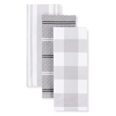 KitchenAid Stripe Gingham Dual Polyester Cotton Kitchen Towel 3-Pack Set, Matte Grey | Target