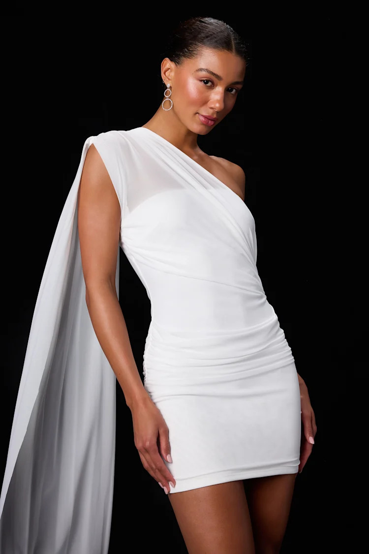 Nathalia White Mesh One-Shoulder Sash Mini Dress | Lulus