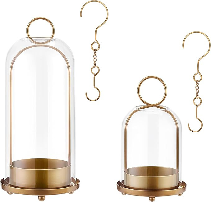 Hurricane Metal & Glass Candle Holder Gold Set of 2, Decorative Candlestick Pillar Candle Holder ... | Amazon (US)