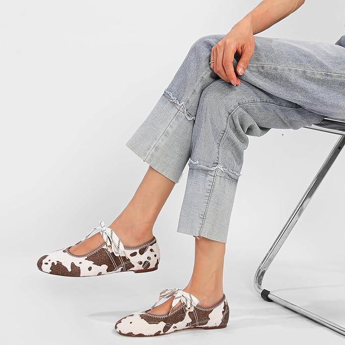 Lace up Round Toe Ballet Flats for Women Cute Slip on Soft Mary Jane Flats Casual Ballerina Shoes | Amazon (US)