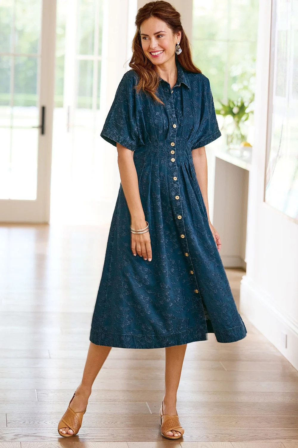 Embroidered TENCEL™ SS Midi Shirtdress | Soft Surroundings