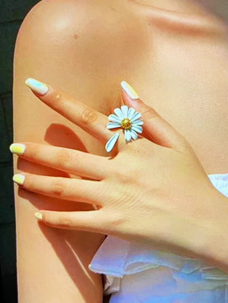 Daisy Flower Ring/white Flower Adjustable Open Ring/ - Etsy | Etsy (US)