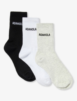 Logo-intarsia ribbed pack of three organic-cotton-blend socks | Selfridges