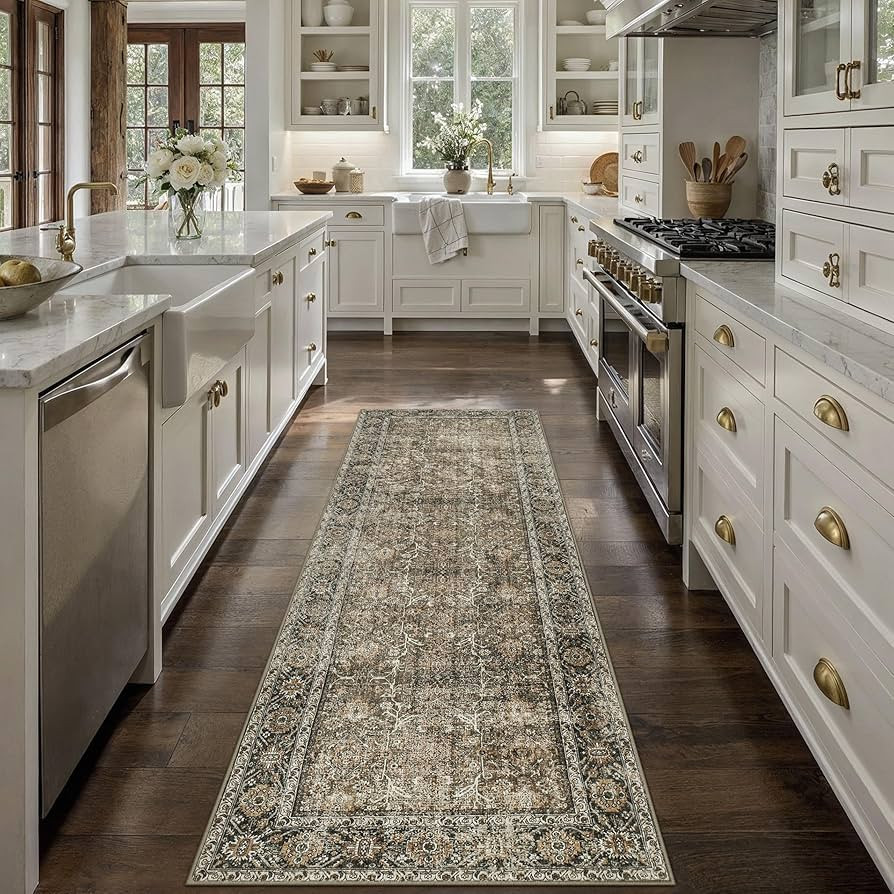 Brown Runner Rug 2x6 Vintage Area Carpet Hallway Long Indoor Kitchen Washable Living Room Low Pil... | Amazon (US)