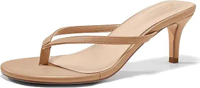 Coutgo Women's Kitten Heels Flip Flops Thong Heeled Sandals Round Open Toe Comfortable Summer Bea... | Amazon (US)