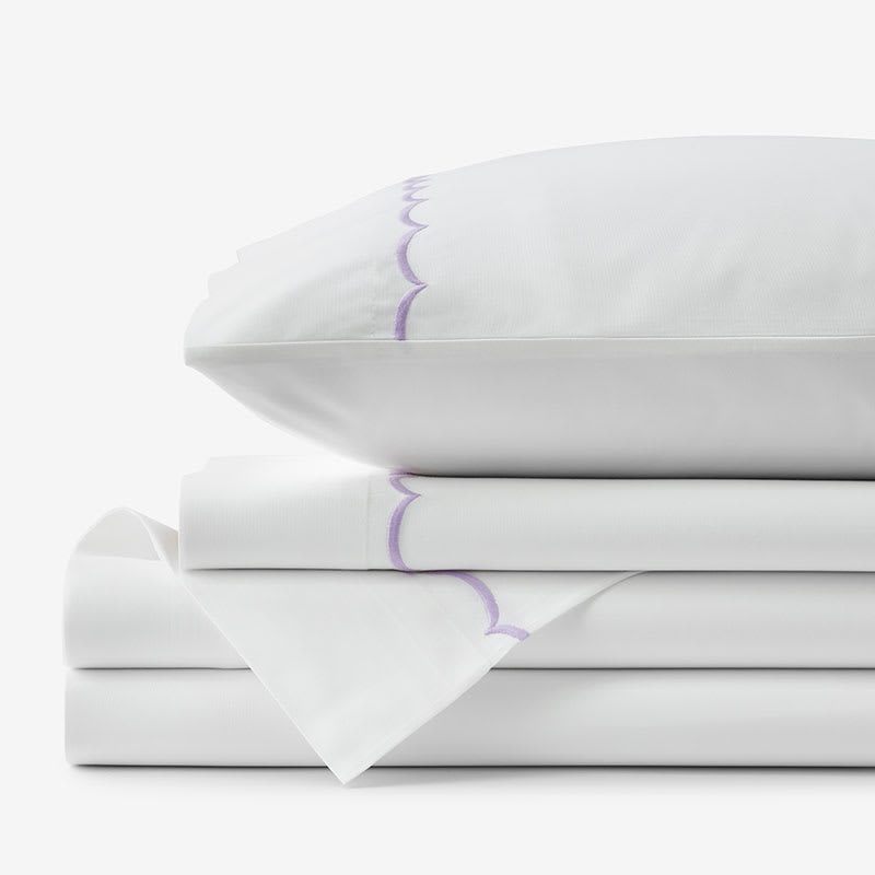 Scallop Classic Cool Cotton Percale Bed Sheet Set - Lavender, Twin | The Company Store