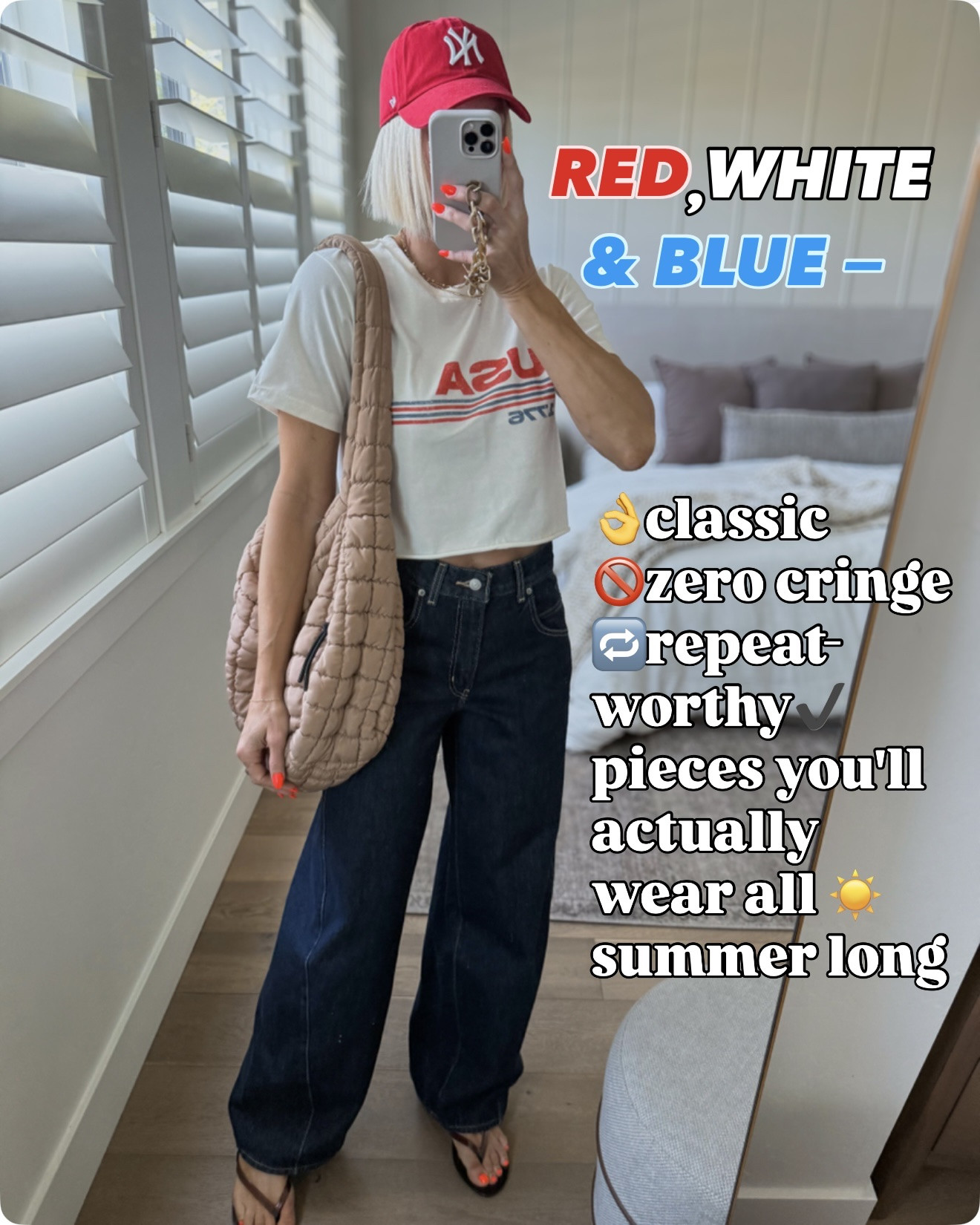 Red, white & blue… but make it wearable 🇺🇸✨
All mix-and-match pieces you’ll actually rewear all summer long—from BBQs to everyday errands.
40+ mama approved ✔️
* Everything fits true to size unless noted below.
Dark denim jeans fit big. Size down. Wearing a 26
Red and white striped & light blue and white striped T-shirts fit big. Consider sizing down I’m wearing a small.
The red hoodie and blue sweatshirt ￼ our unisex sizing so they fit oversized. I’m wearing a medium in both.
I sized up in the red denim cuffed shorts for a loose, relaxed fit.

#LTKxMadewell #LTKOver40 #LTKmomlife