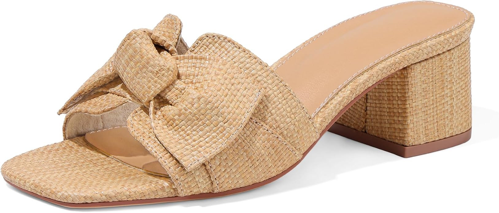 Erocalli Heeled Sandals for Women Raffia Sandals Chunky Block Heels Square Toe Summer Mules Slip ... | Amazon (US)