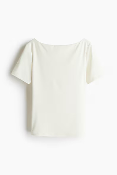 H & M - Boat-Neck Microfiber Top - White | H&M (US + CA)