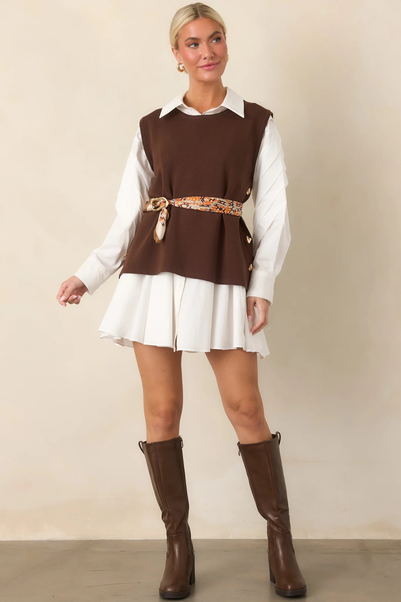 Margin Notes Chocolate Brown Knit Sleeveless Sweater Top | Red Dress