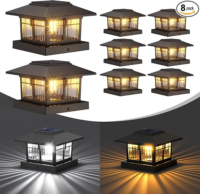4x4 Solar Post Cap Lights, 8 Pack Fence Deck Post Lights Outdoor Solar Powered Waterproof with Tw... | Amazon (US)