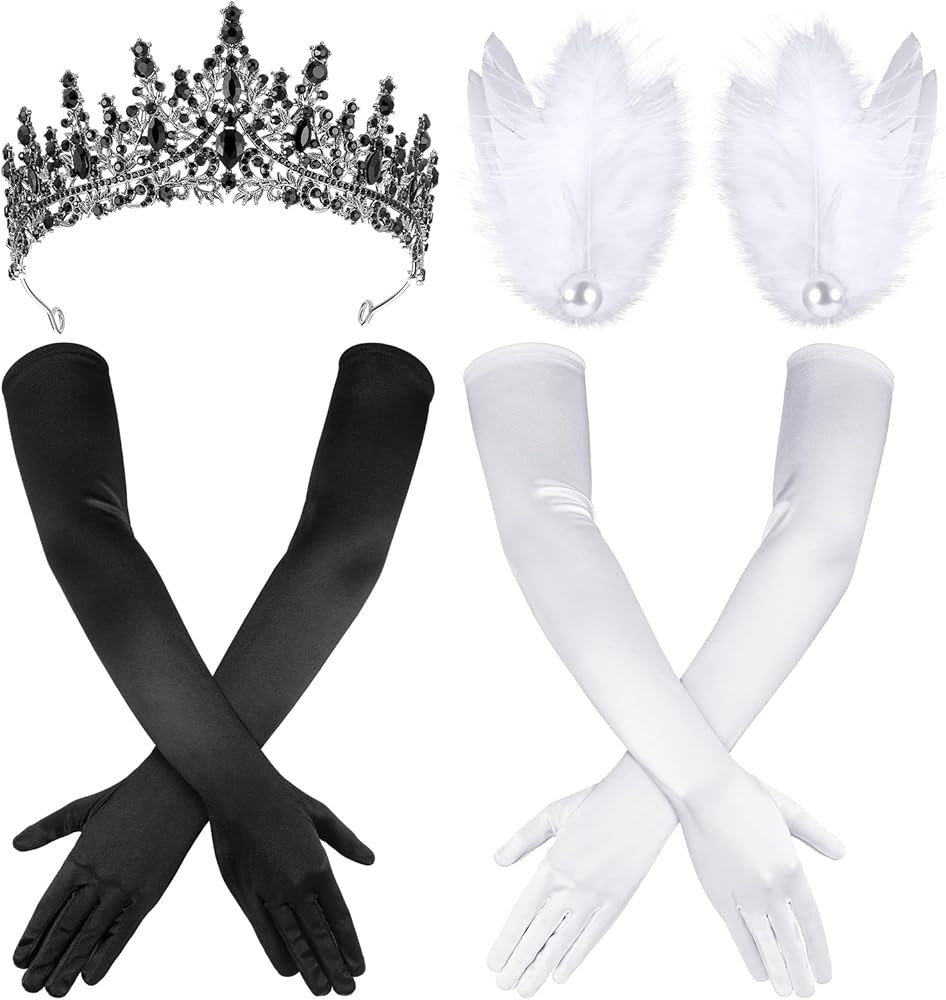 4 Pcs Halloween White Swan Black Swan Costume Set Black Tiara Crown White Feather Hair Clip 2 Pai... | Amazon (US)