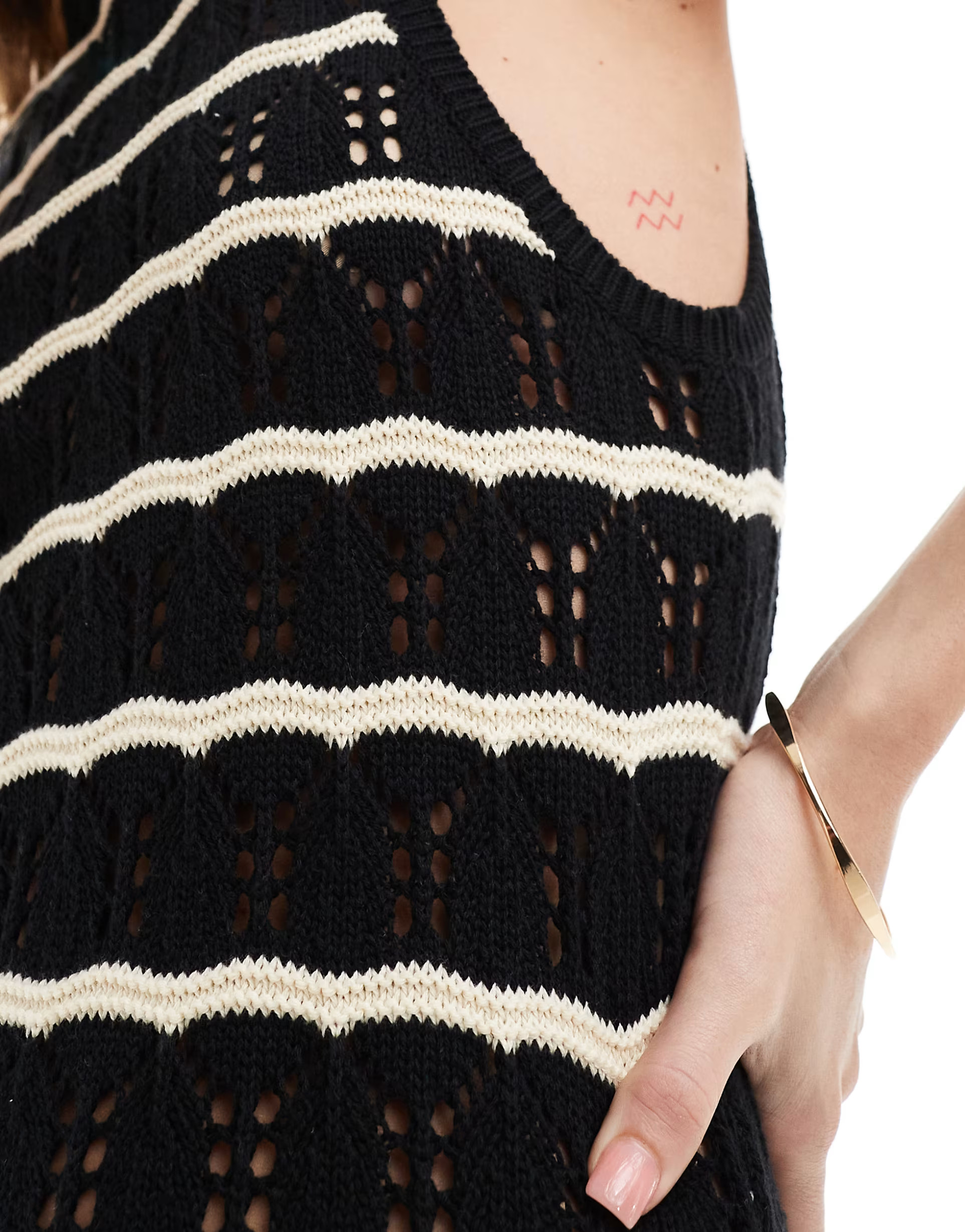 ASOS DESIGN knitted scoop maxi dress in textured wave stitch in mono stripe | ASOS (Global)